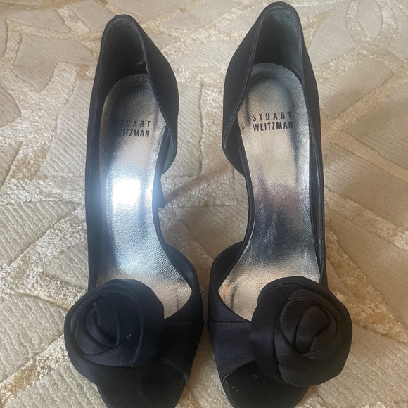 Black Satin Stuart Weitzman Heels - Picture 2 of 9